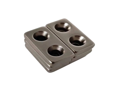 Rectangular Neodymium Pot Magnet With Counter Sunk Hole Mounting Screws